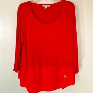 MICHAEL Michael Kors coral red tiered layers top, size L, 3/4 sleeves